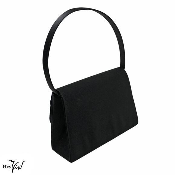 Vintage Evening Bag Black Satin Rhinestone Trim Handle & Shoulder Strap -Hey Viv - Picture 2 of 7